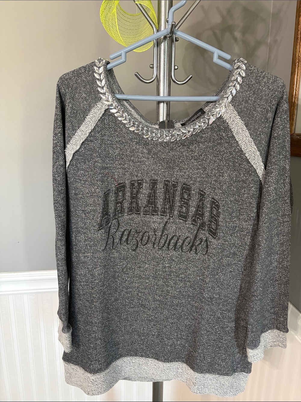 Ameda Gray Women's Pullover Sweatshirt with Embellished Neckline